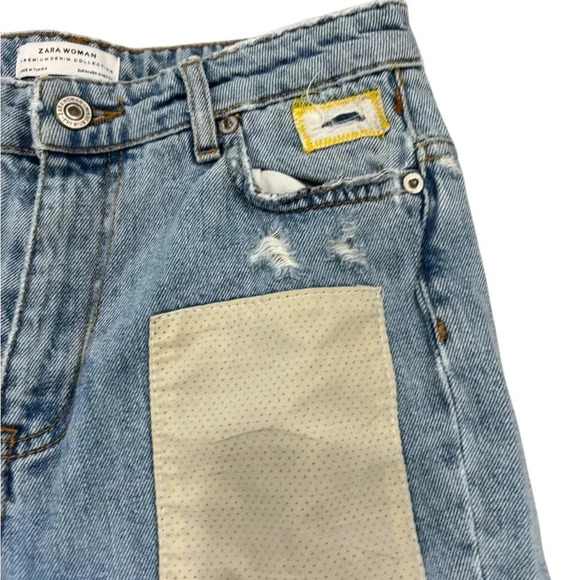 Zara Distressed Destroyed Mixed Patchwork Festival Customized Premium Jeans Sz 2 - Picture 4 of 13